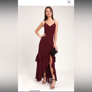 Lulus Esther Burgundy Ruffled Sleeveless Maxi Dress